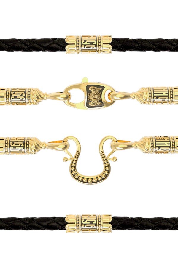 Гайтан из лимонного золота c кожаным шнурком