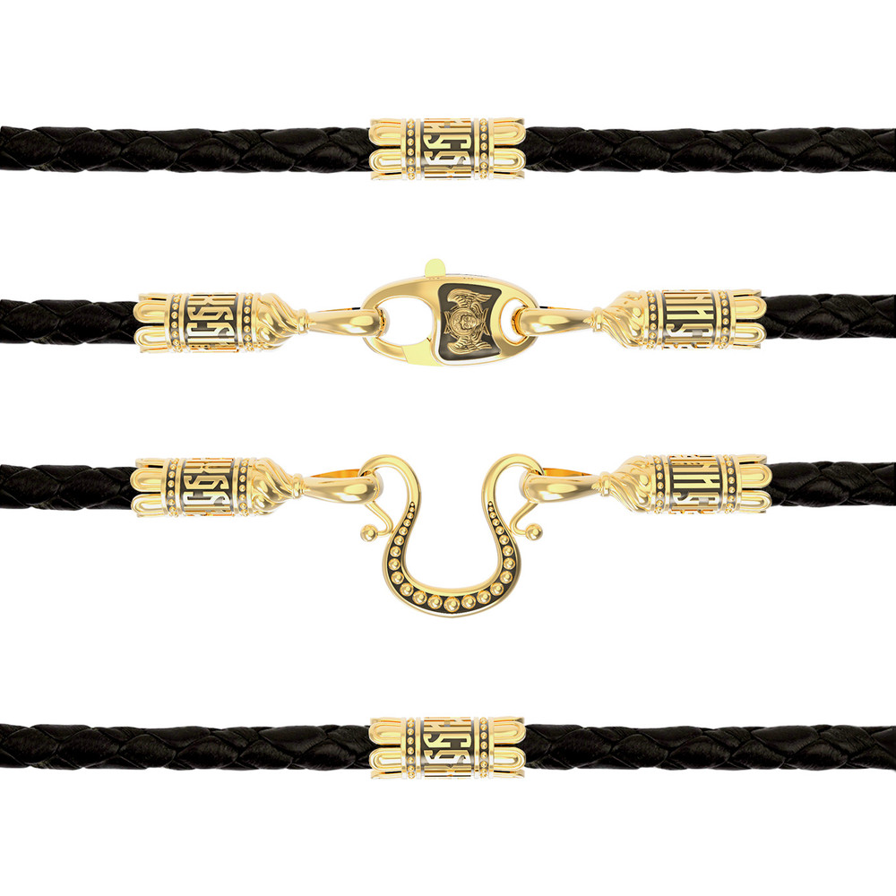 Цепь-шнурок кожа из лимонного золота 585 пробы c кожаным шнурком