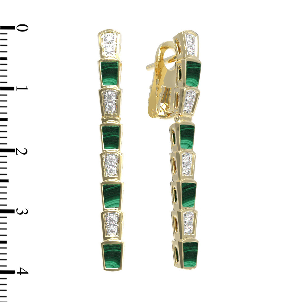 Серьги из лимонного золота 585 пробы c бриллиантами и малахитом