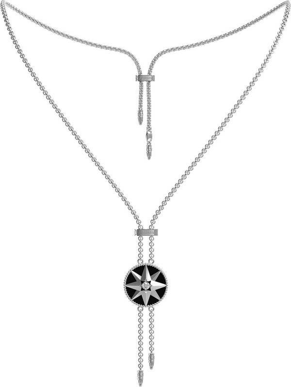 Колье из белого золота 585 пробы c фианитом, ониксом и перламутром