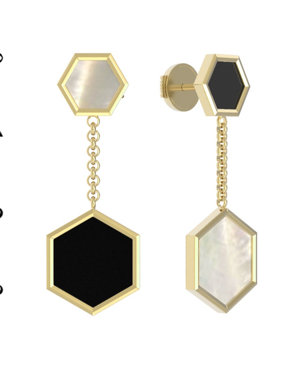 Серьги из лимонного золота c ониксом и перламутром