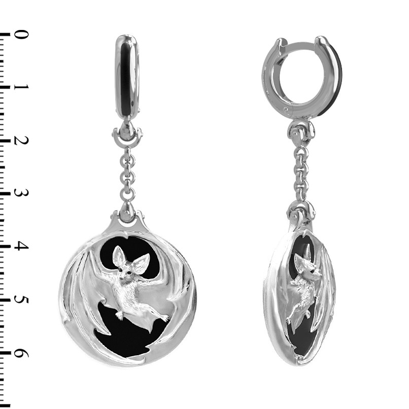 Серьги из белого золота 585 пробы c эмалью и ониксом