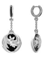 Серьги из белого золота c эмалью и ониксом