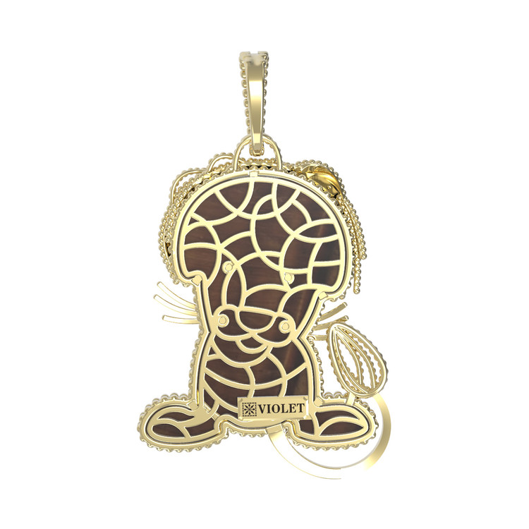 Подвеска из лимонного золота 585 пробы c эмалью и тигровым глазом