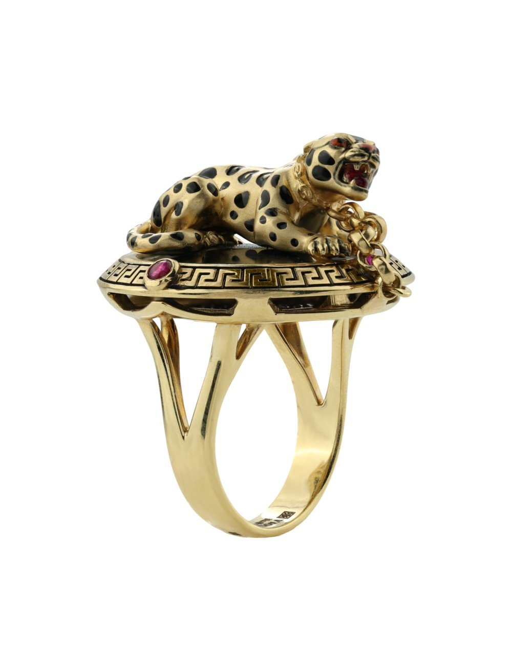 Кольцо из лимонного золота c эмалью, ониксом и рубином