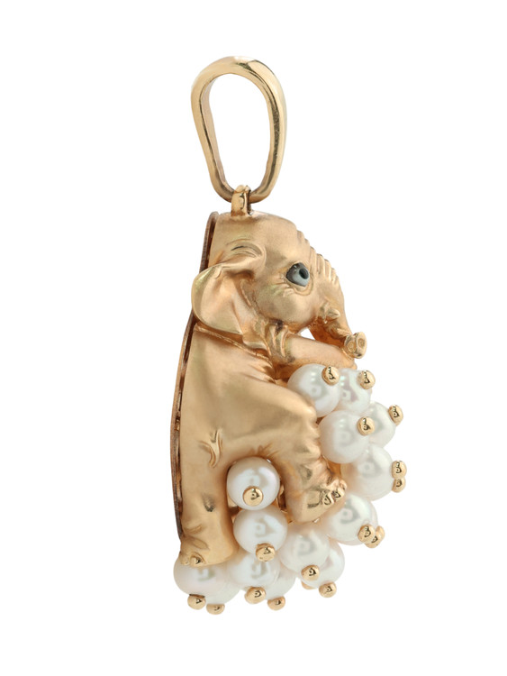 Подвеска из красного золота 585 пробы c эмалью и жемчугом