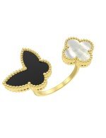 Кольцо из лимонного золота c ониксом и перламутром