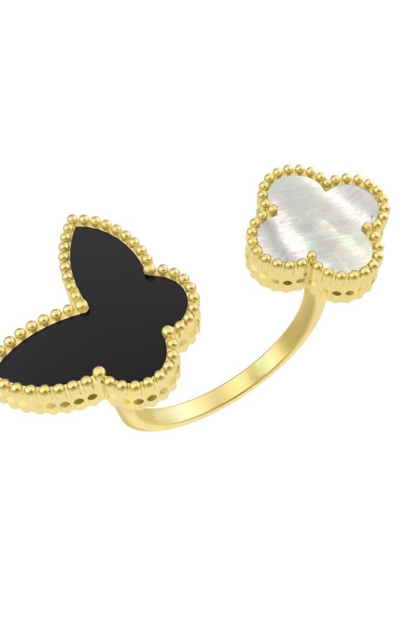 Кольцо из лимонного золота c ониксом и перламутром