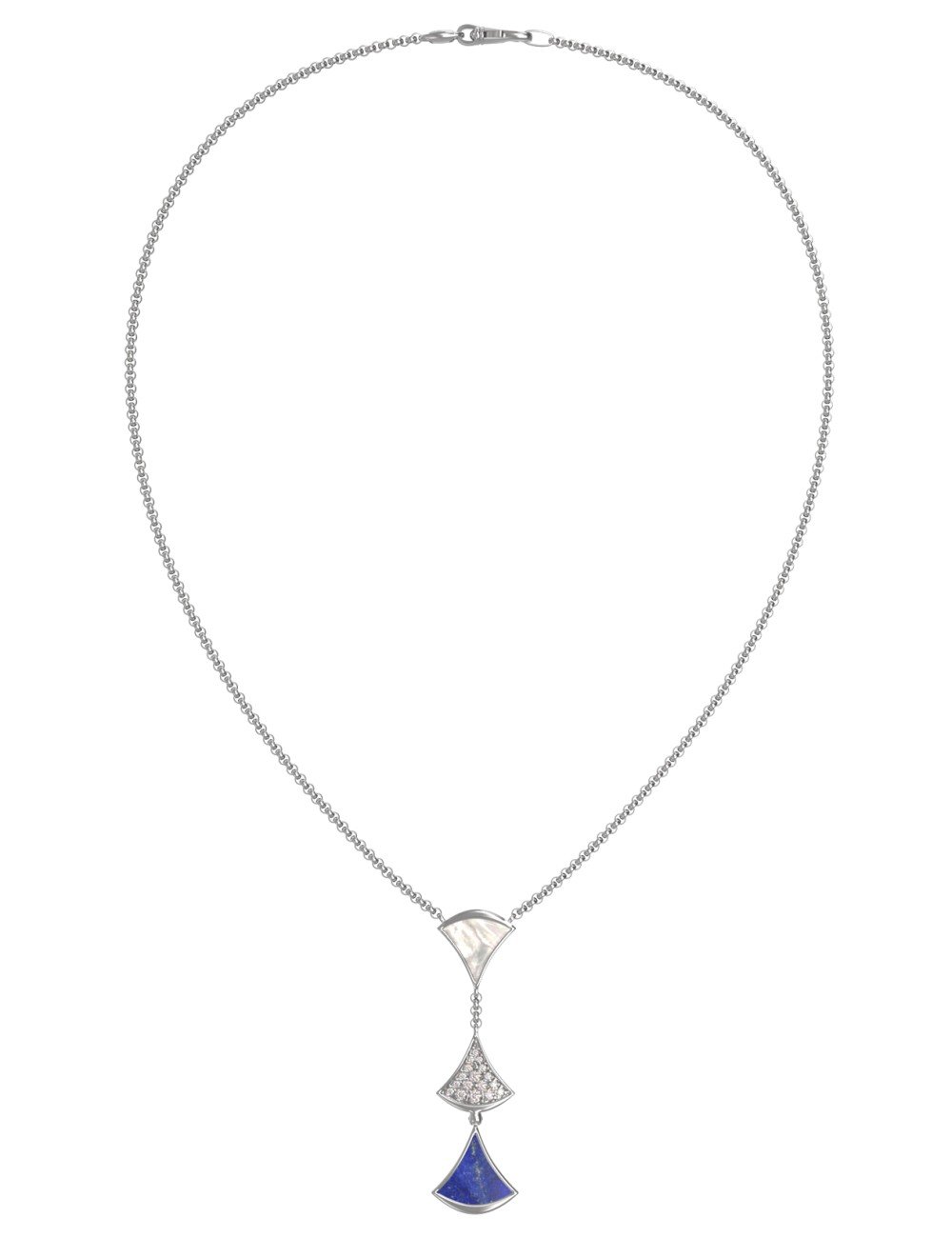 Колье из белого золота c бриллиантами, лазуритом и перламутром