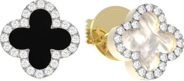 Серьги из лимонного золота c бриллиантами, ониксом и перламутром