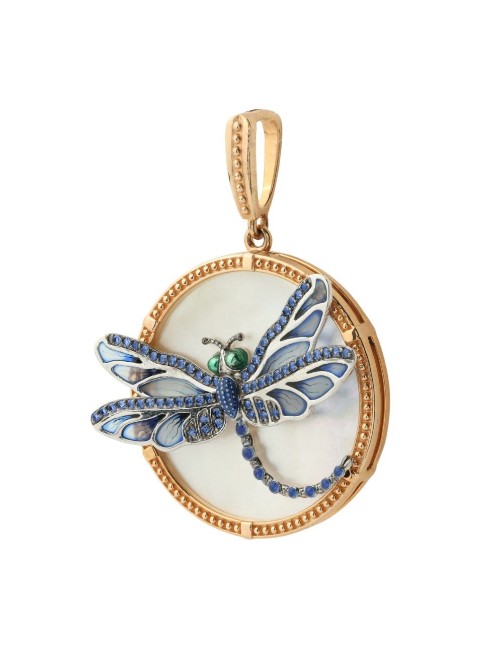 Подвеска из золота c сапфиром, эмалью и перламутром