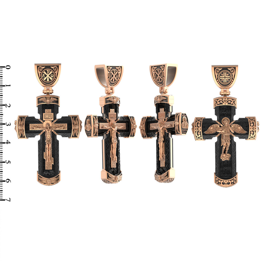 Крест из красного золота 585 пробы c эбеновым деревом