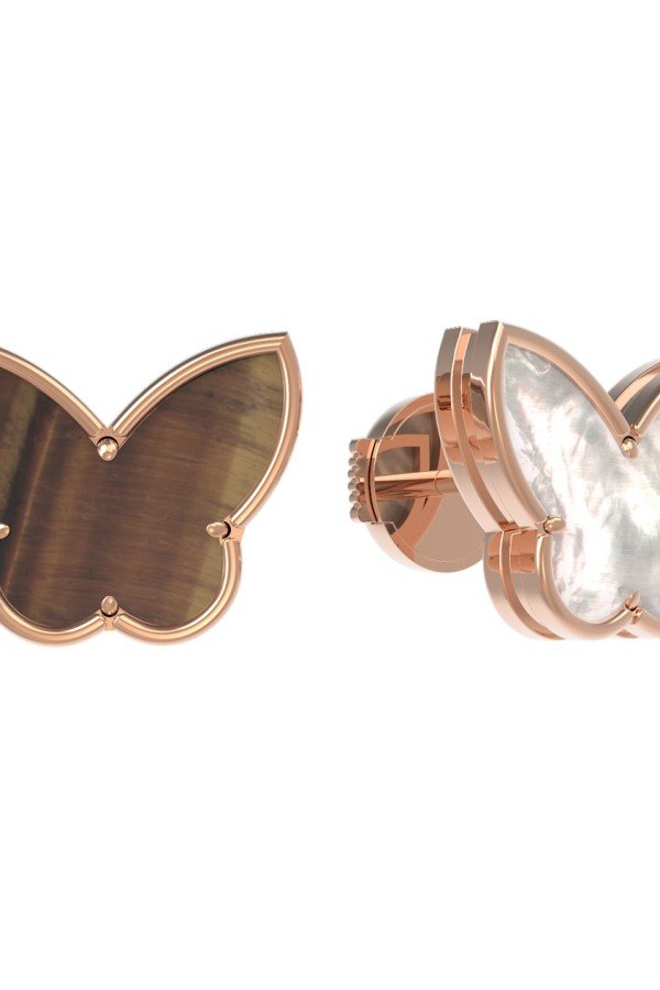 Серьги из золота c тигровым глазом и перламутром