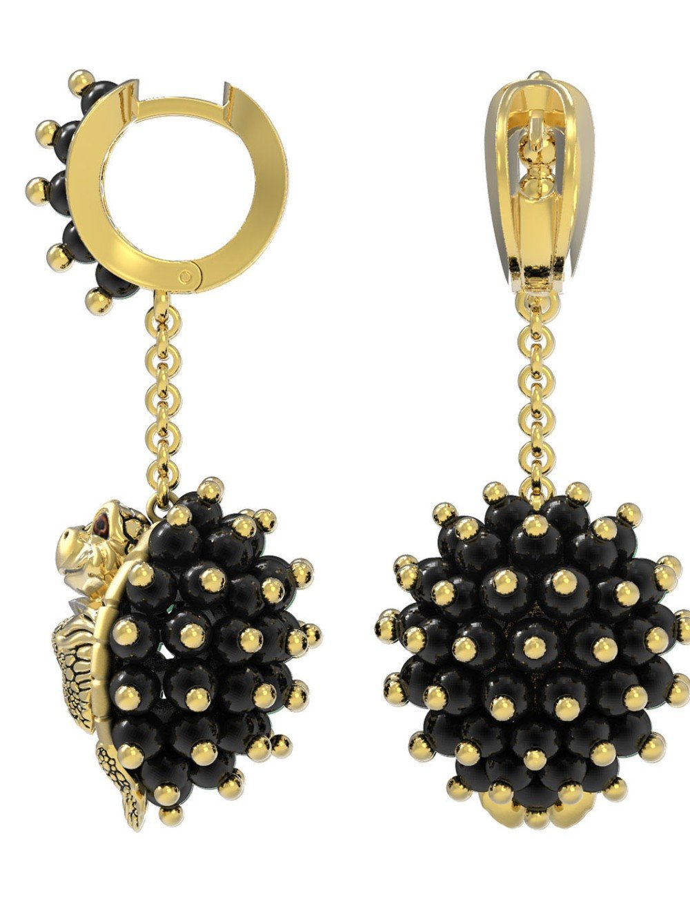 Серьги из лимонного золота c эмалью и ониксом