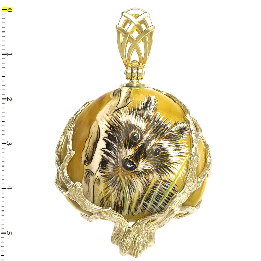 Подвеска из лимонного золота 585 пробы c росписным янтарём