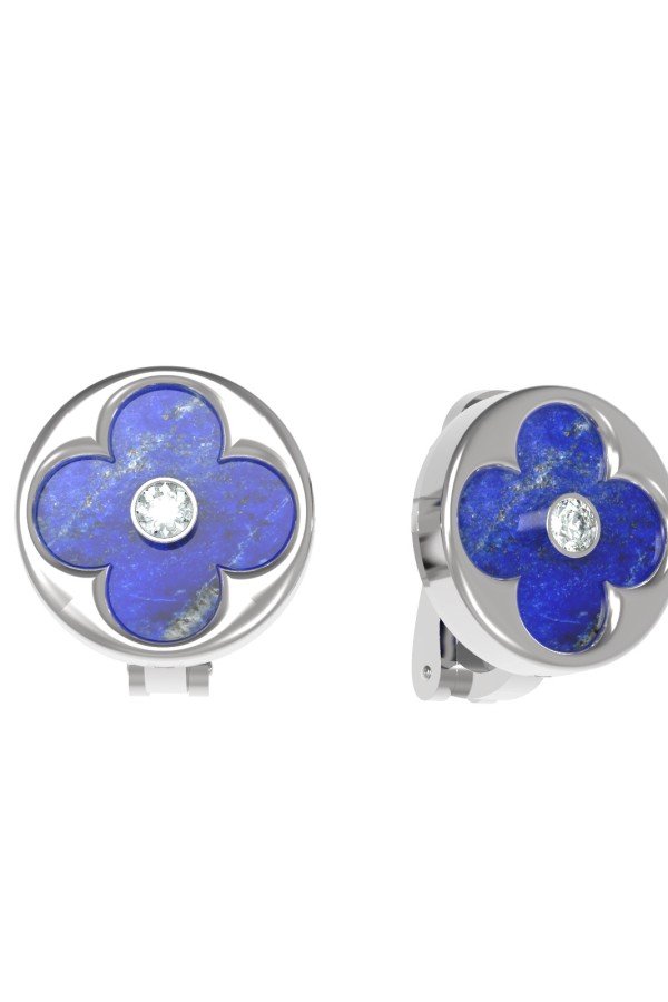 Серьги из белого золота c бриллиантами и лазуритом