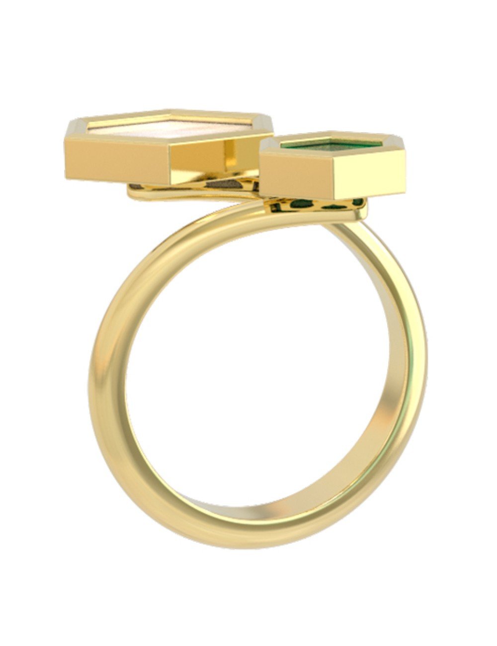 Кольцо из лимонного золота c малахитом и перламутром