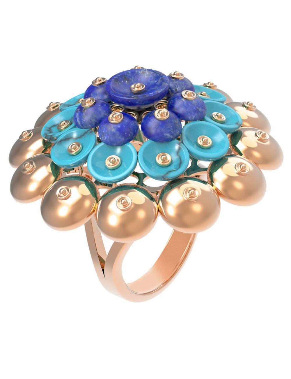 Кольцо из золота c бирюзой и лазуритом