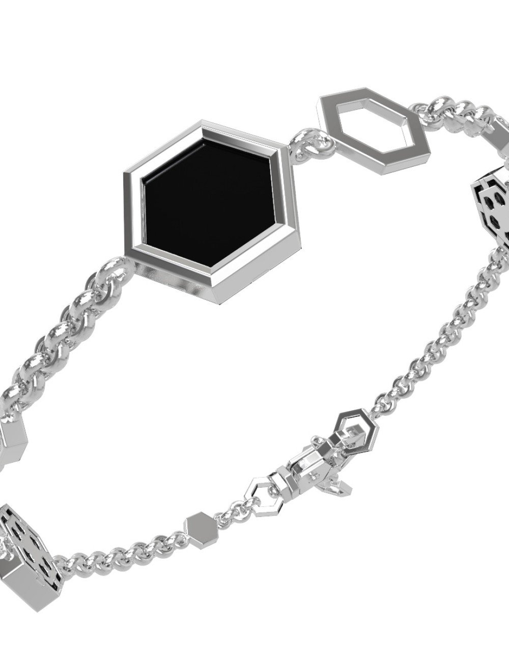 Браслет из белого золота c бриллиантами, ониксом и перламутром