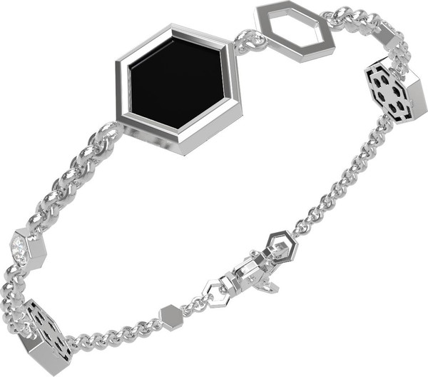 Браслет из белого золота 585 пробы c бриллиантами, ониксом и перламутром