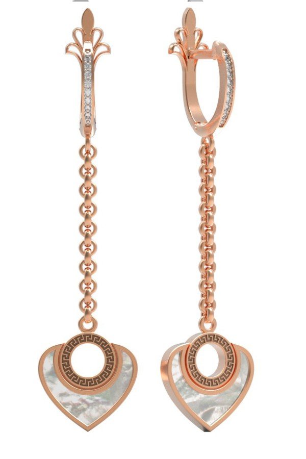 Серьги из золота c фианитом и перламутром