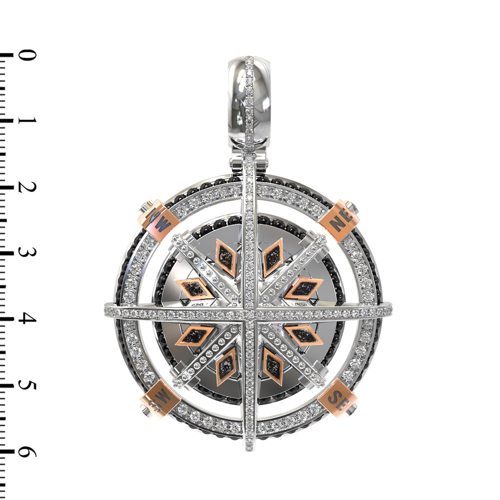 Подвеска из белого золота 585 пробы c эмалью, бриллиантами и ониксом