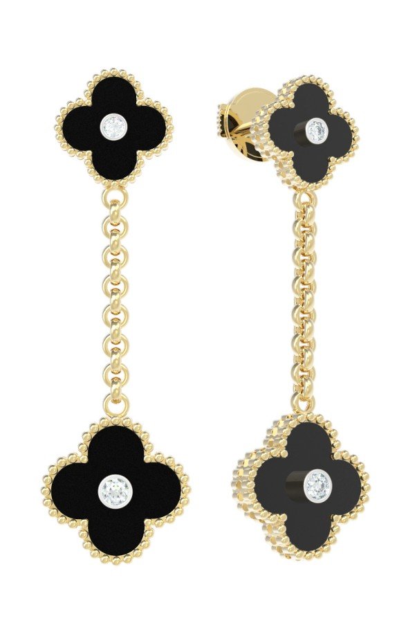 Серьги из лимонного золота c бриллиантами и ониксом