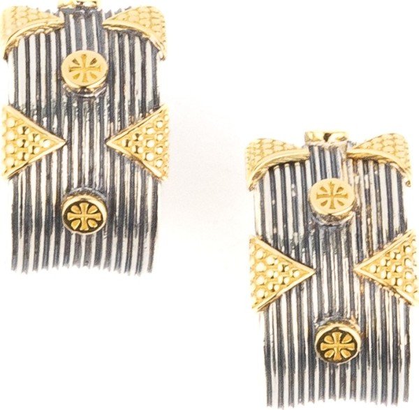 Серьги из серебра и золота c рубином