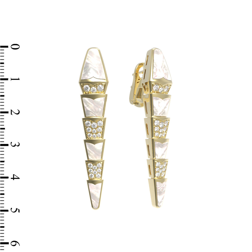 Серьги из лимонного золота 585 пробы c бриллиантами и перламутром