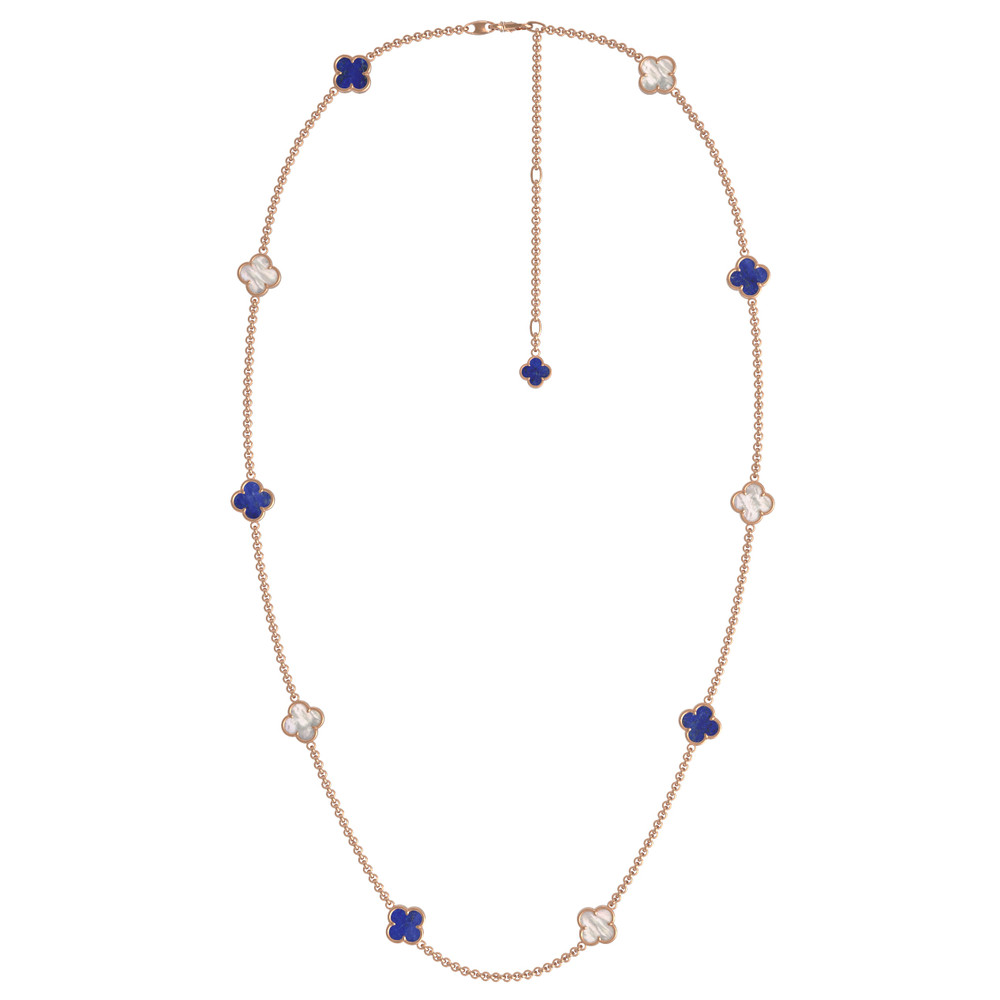 Колье из красного золота 585 пробы c лазуритом и перламутром