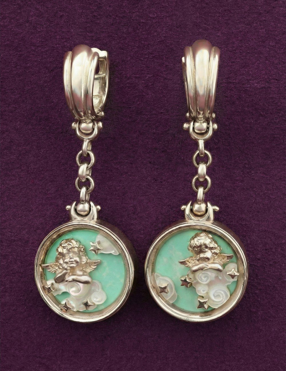 Серьги из белого золота c бирюзой и перламутром