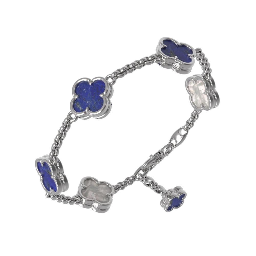 Браслет из белого золота 585 пробы c лазуритом и перламутром