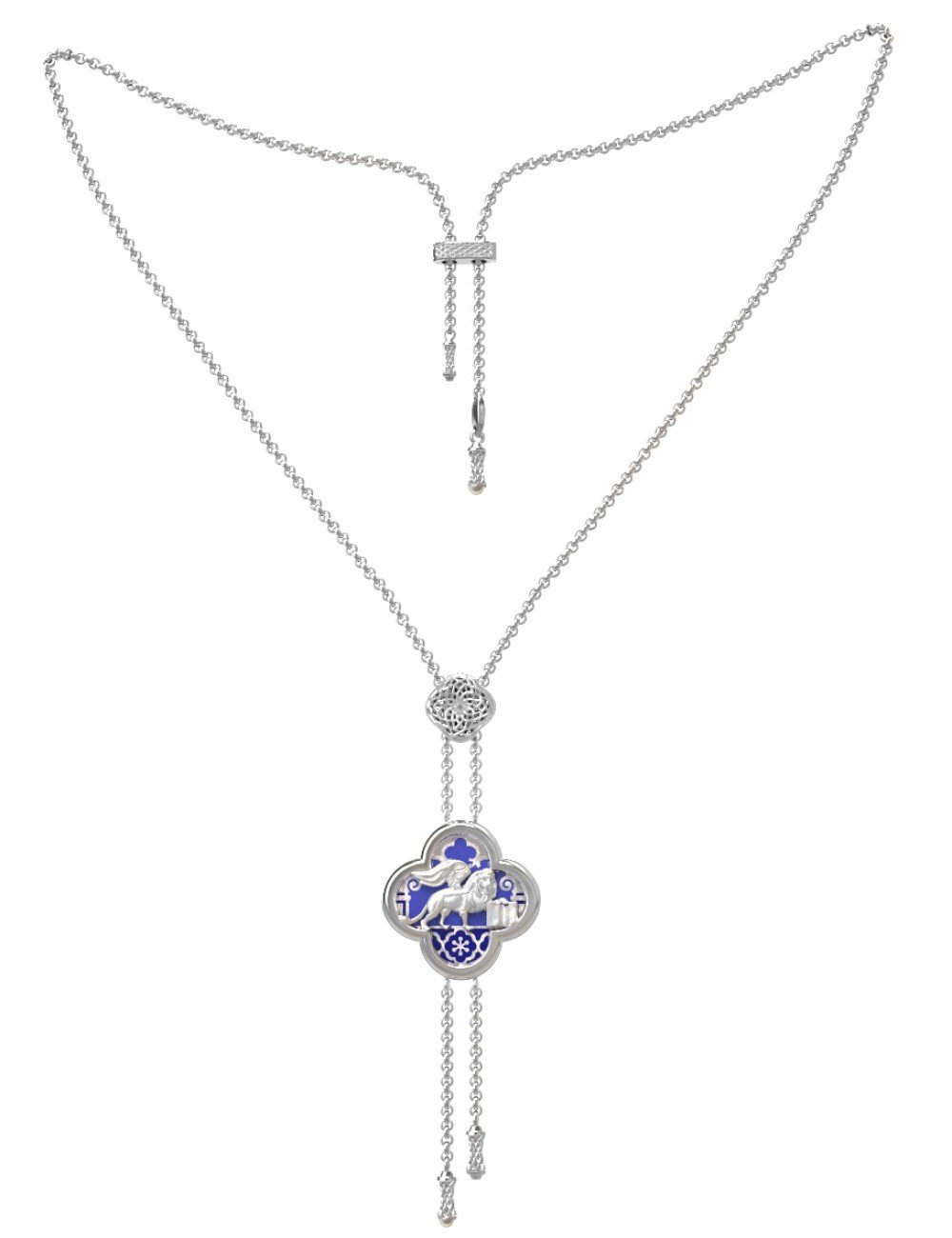 Колье из белого золота c эмалью, жемчугом и перламутром