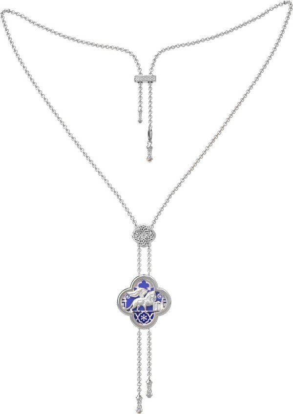 Колье из белого золота c эмалью, жемчугом и перламутром