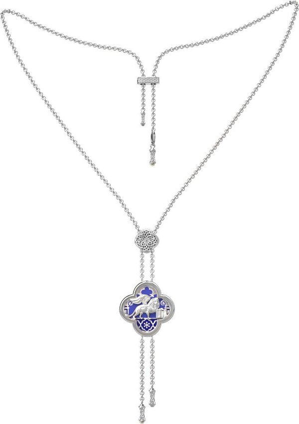 Колье из белого золота 585 пробы c эмалью, жемчугом и перламутром