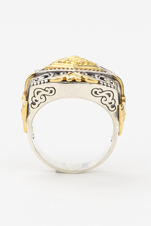 Кольцо из серебра 925 пробы и золота 750 пробы c рубином