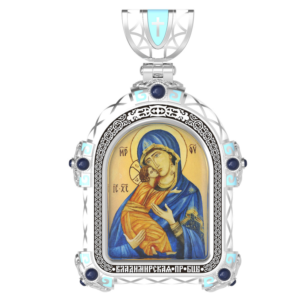 Нательная икона из белого золота 585 пробы c эмалью, иконописью и темперой
