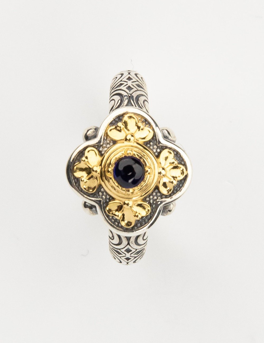 Кольцо из серебра и золота c сапфиром и рубином