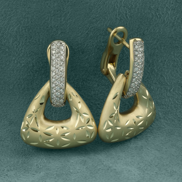 Серьги из лимонного золота 585 пробы c бриллиантами