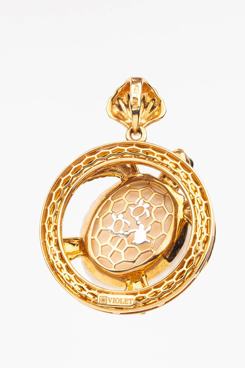 Подвеска из красного золота 585 пробы c эмалью и бивнем мамонта