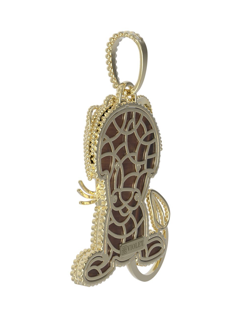 Подвеска из лимонного золота c эмалью и тигровым глазом