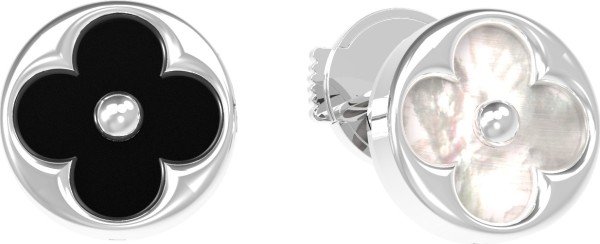 Серьги из белого золота c ониксом и перламутром