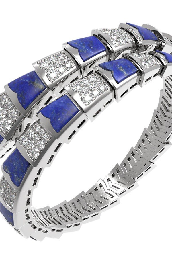 Браслет из белого золота c бриллиантами и лазуритом