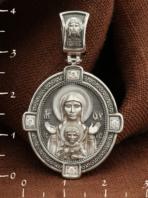 Нательная икона из белого золота 585 пробы c бриллиантами