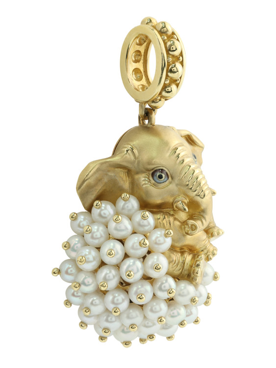 Подвеска из лимонного золота 585 пробы c эмалью и жемчугом