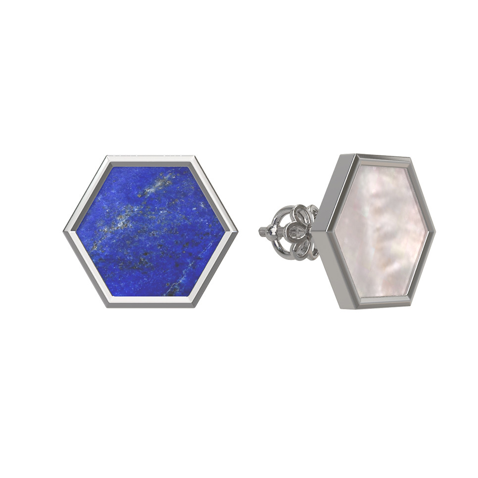 Серьги из белого золота 585 пробы c лазуритом и перламутром
