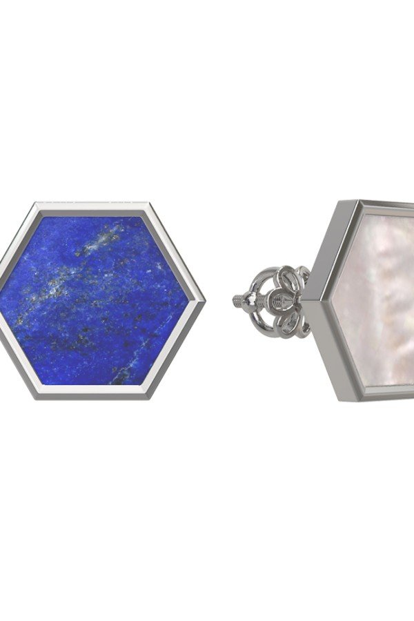 Серьги из белого золота c лазуритом и перламутром