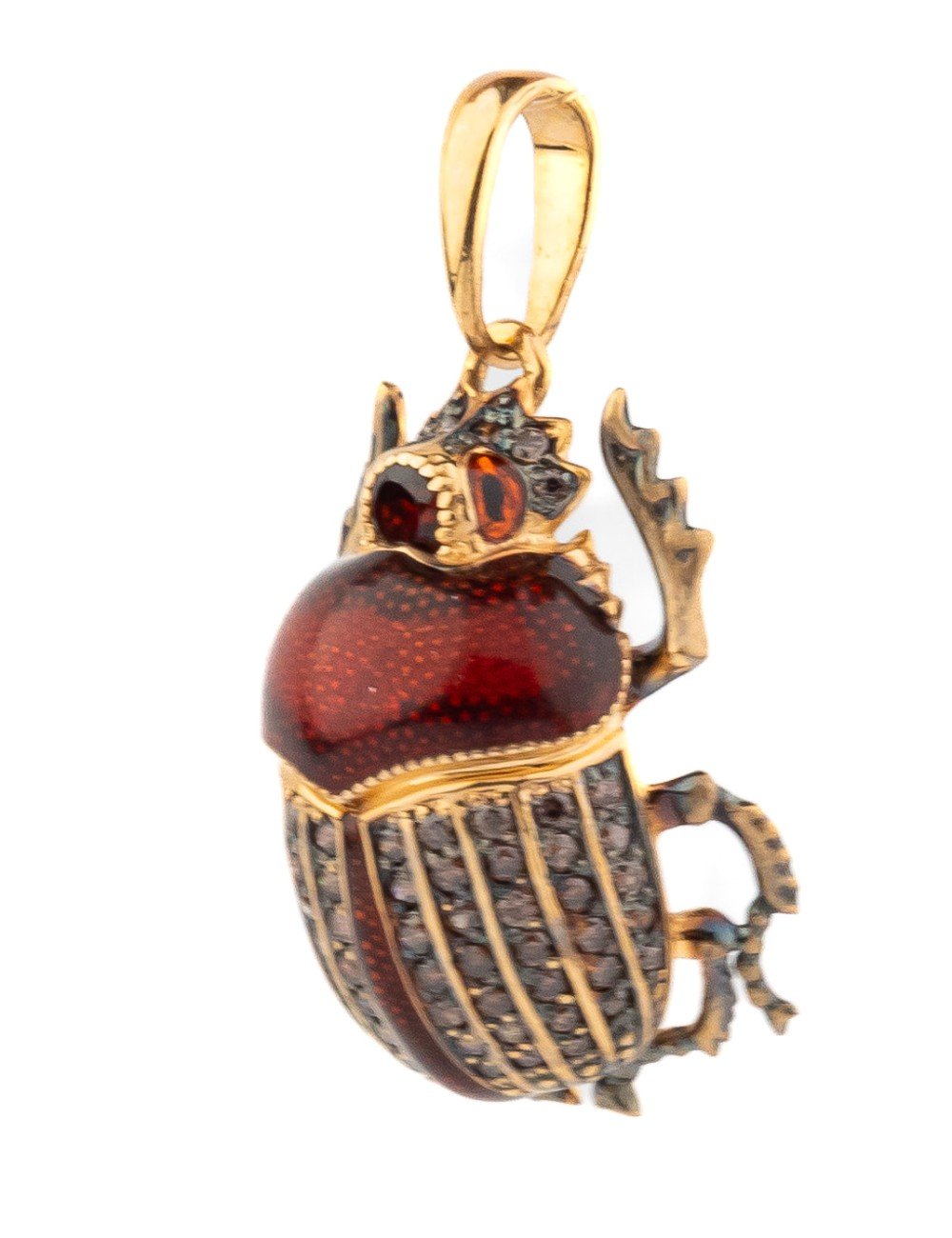 Подвеска из золота c эмалью, фианитом и гранатом