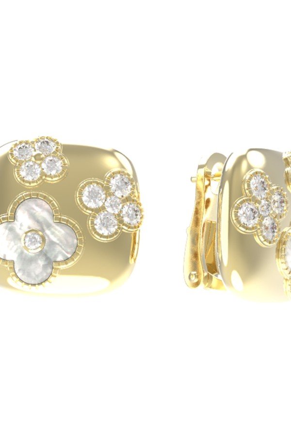 Серьги из лимонного золота c бриллиантами и перламутром