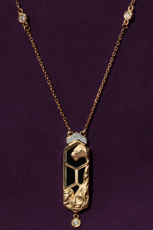 Колье из красного золота 585 пробы c бриллиантами и ониксом